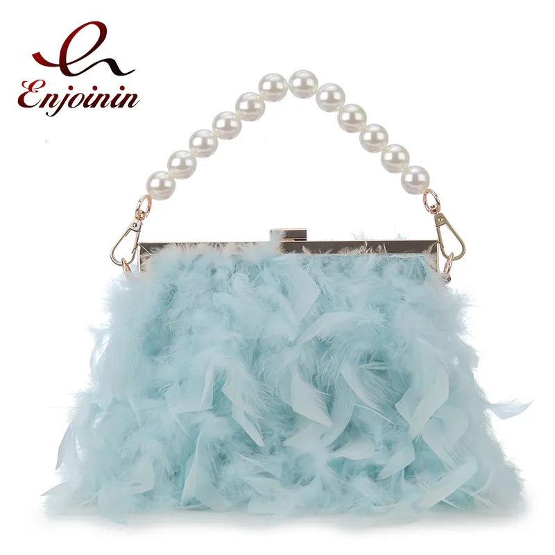 Sacs de soirée Sacs à main de plumes de luxe et sacs à main pour femmes Party Embrayage Sac à bandoulière Chaîne de perles Designer Mariage 12 couleurs 230901