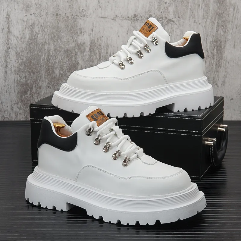 Men's Little White Shoes 2023 Autumn New Shoes Men's Fashion Shoes Elevated Casual Leather Shoes Thick Sole Low Top Martins