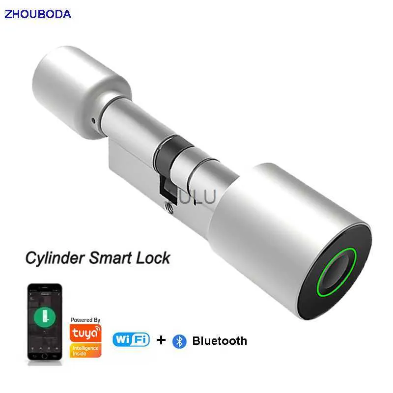 Fechaduras de portas Tuya APP Bluetooth Fechadura de cilindro com impressão digital Biométrica Eletrônica Fechadura de porta inteligente recarregável de longa duração da bateria sem chave Substituir HKD230902