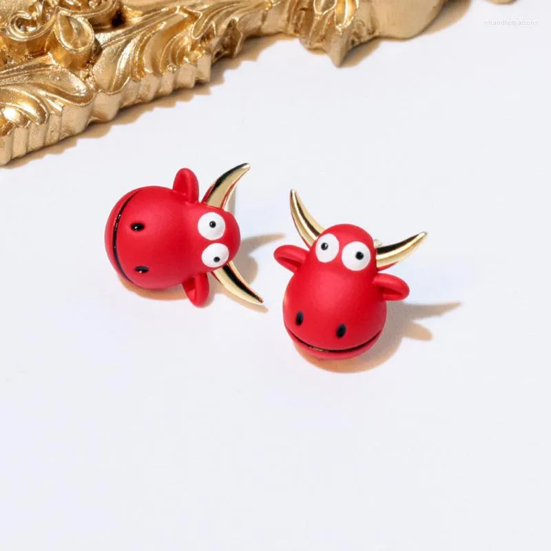 Stud Earrings Lovely Smile Cattle Tiny For Women Girls Gift Jewelry Fashion Cute Red Animal Pendientes Mujer