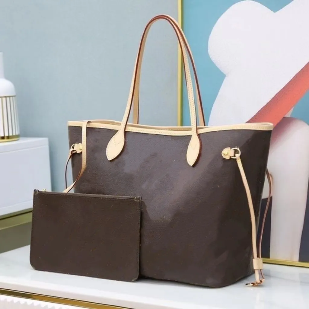 Kvinnors helt nya handväska aldrig gm full tote 40995 designer pengar klassisk läder brun rutig flickor axel kapacitet sammansatt shoppingväska