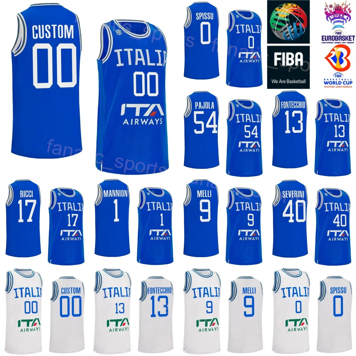 Tryckt Italien basket 33 Achille Polonara Jerseys Italia 2023 World Cup 7 Stefano Tonut 17 Giampaolo Ricci 13 Simone Fontecchio 0 Marco Spissu 9 Nicolo Melli