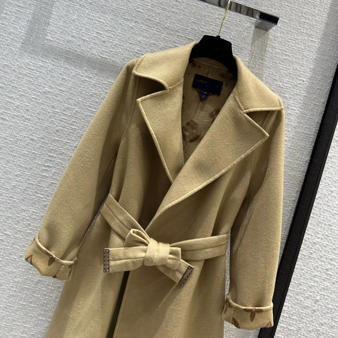 Misturas de lã feminina designer 2023 novo outono inverno milão pista trench coats lapela pescoço manga longa marca de moda mesmo estilo tops outerwear 6vgn