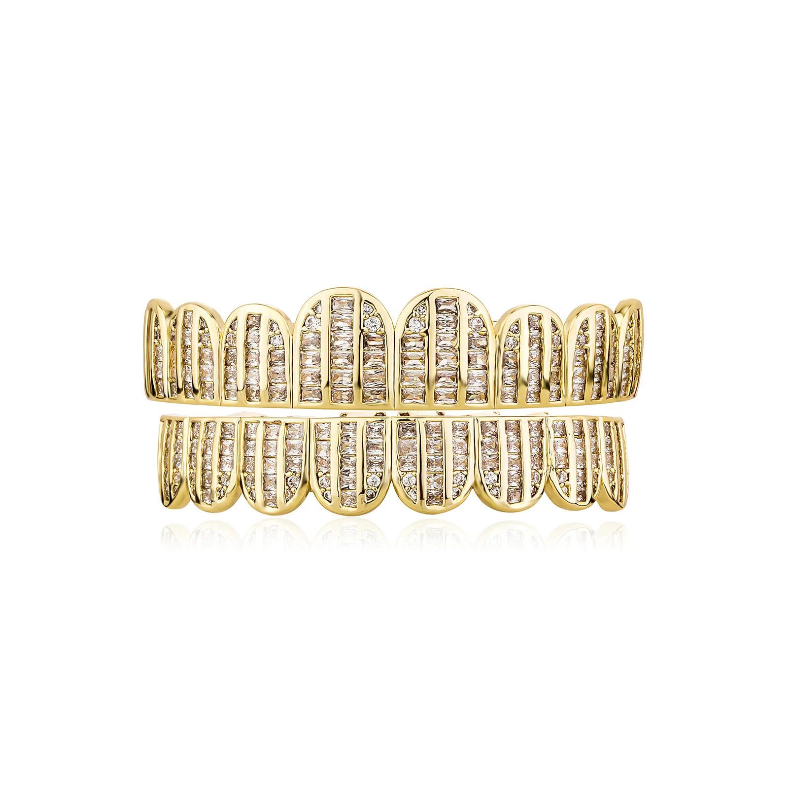 Teeth Grill Grillz Per Denti Hip Hop - Set Superiore E Inferiore Con Zirconi 5A , Placcati Oro E Argento, Regolabili Grillz CZ 5A - Foto 9