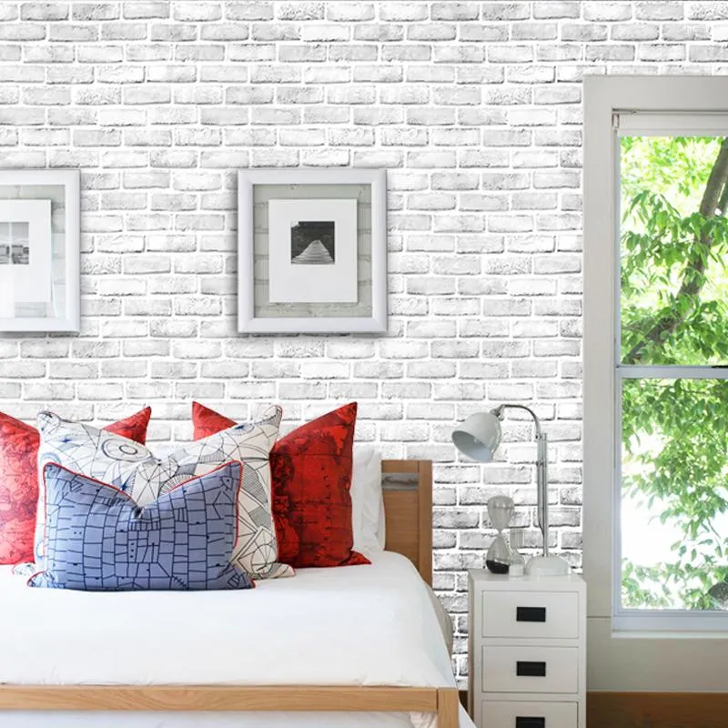 Duvar Kağıtları Kendinden Yapışkan Su Geçirmez 3D Beyaz Tuğla Desen Duvar Kağıdı Duvar Sticker Salon TV Arka Plan Yatak Odası Dekorasyonu