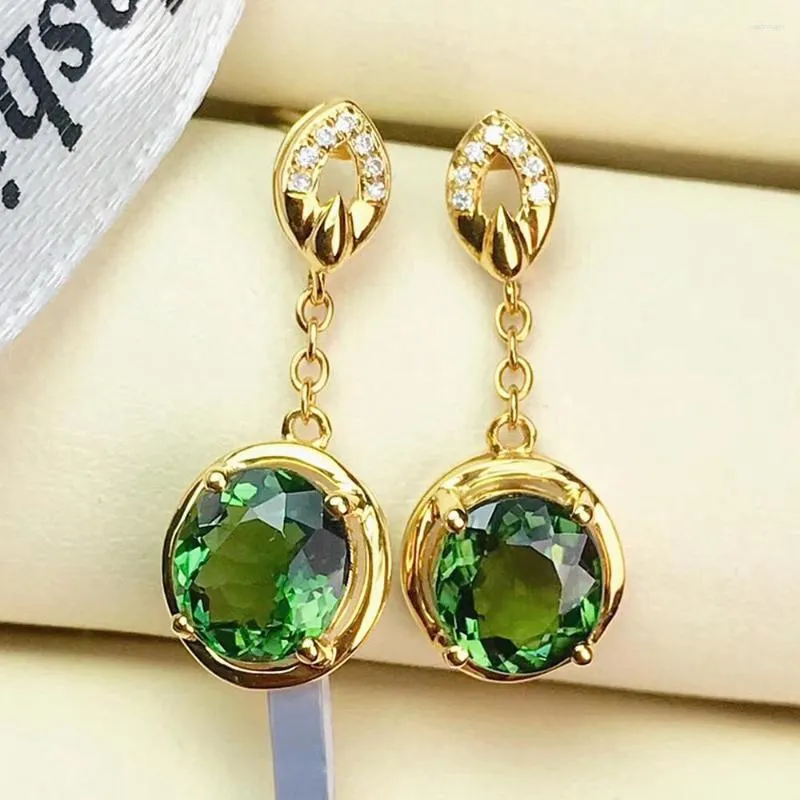 Kolczyki Dangle Emerald Kamienie zielone kryształowe diamenty cyrkonowe dla kobiet 14 -karatowe biżuterię bijoux brincos akcesoria