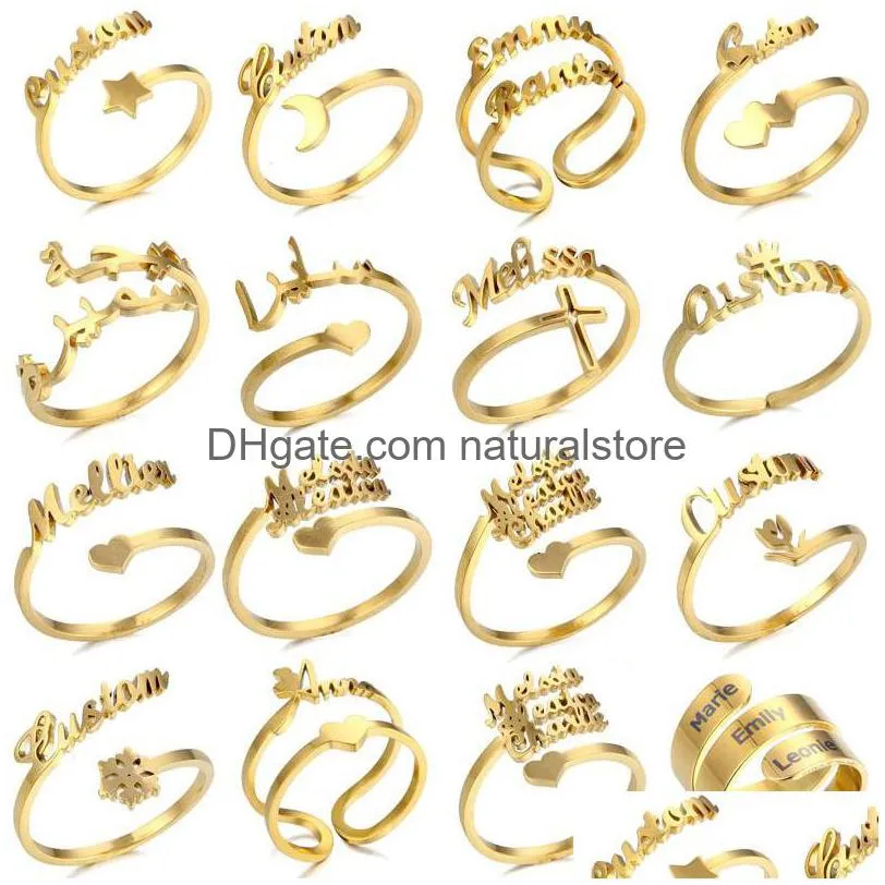 Bagues de bande Bague de famille pour hommes femmes personnalisé double nom personnalisé bijoux en acier inoxydable couple réglable cadeau 230718 Drop Delive Dhjnn