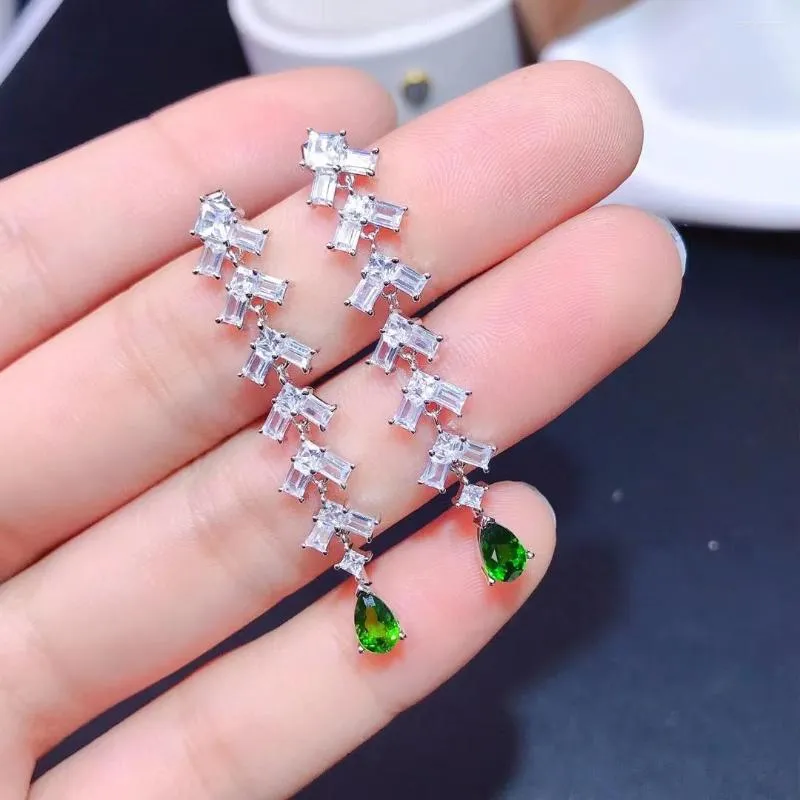 Boucles d'oreilles pendantes MeiBaPJ naturel Diopside/péridot pierres précieuses mode goutte réel 925 argent Fine charme bijoux pour les femmes