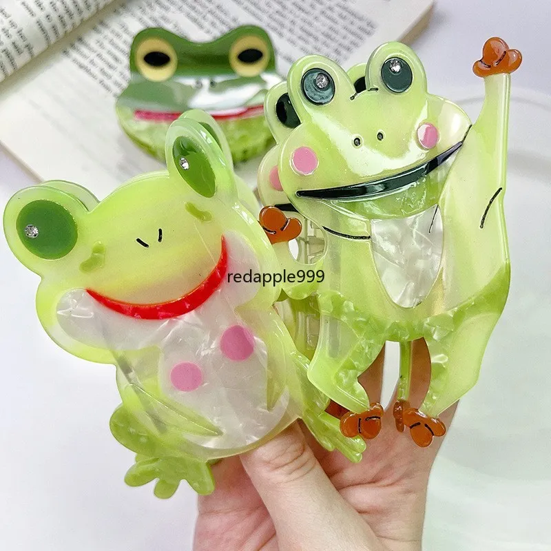 Green Acetate Frog Hair Claw Clips Creative Oversized Hairpins For