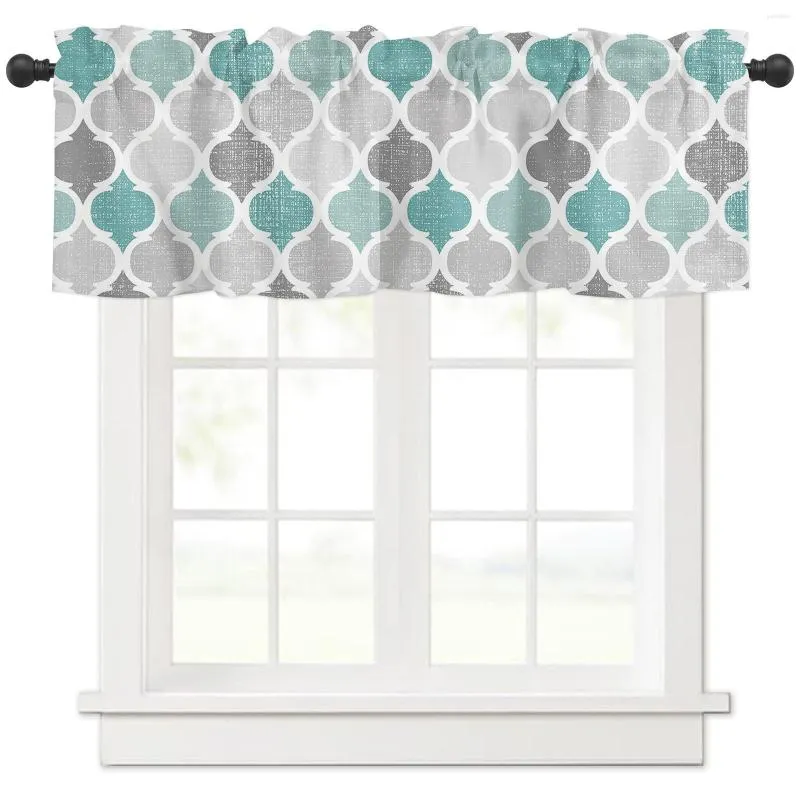 Curtain Turquoise Grey Geometric Moroccan Retro Short Curtains Kitchen Cafe Wine Cabinet Door Window Small Home Decor Drapes