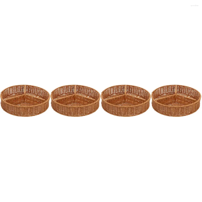 Geschirr-Sets 4 Stück Schreibtischtabletts Rattan Aufbewahrung Home Organizer Nachahmung Wicker Süßigkeiten Haushalt Kleines Eisen Kreativ