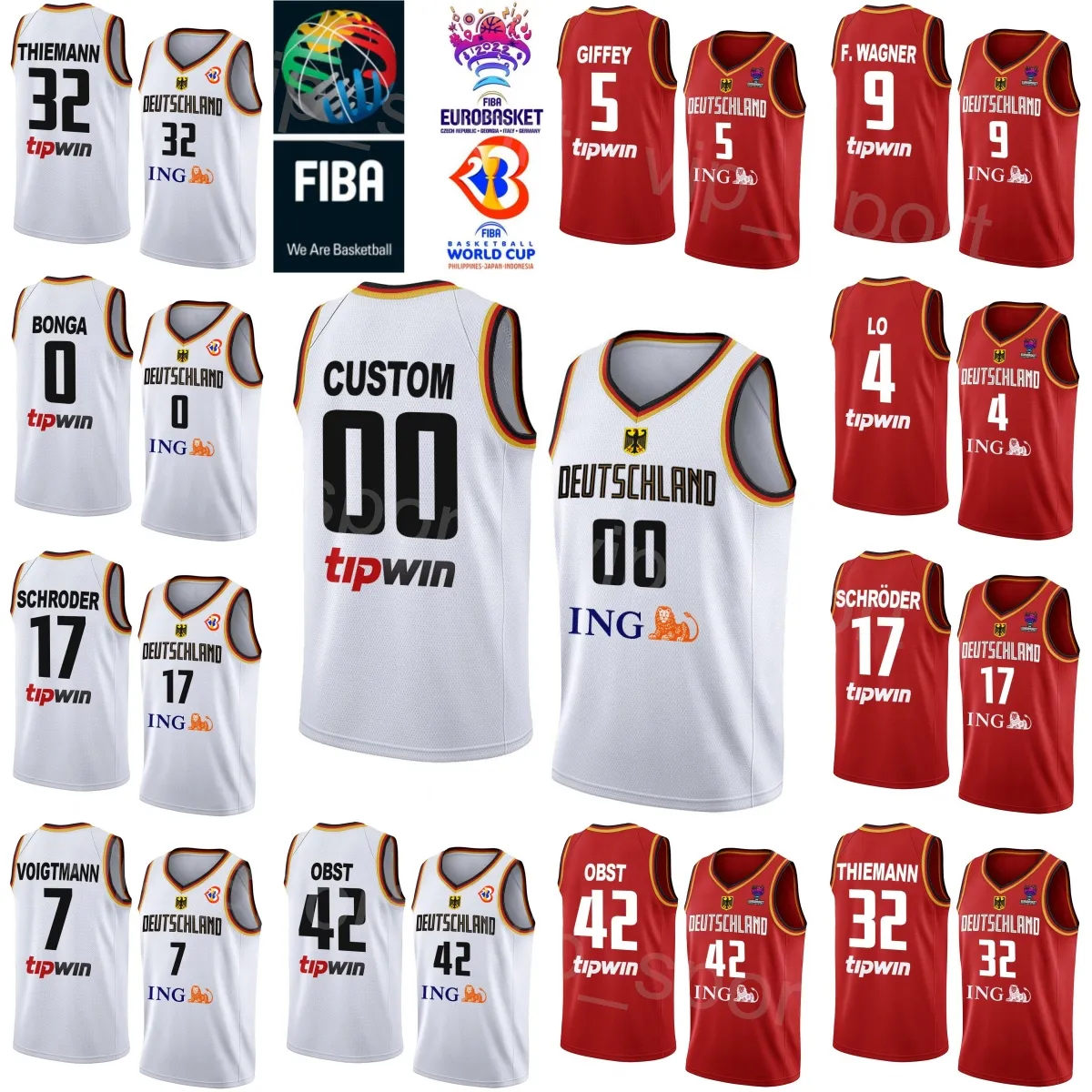 Imprimer 2023 Coupe du monde Basketball Allemagne Jerseys Deutschland 17 Dennis Schroder 42 Andreas Obst 32 Johannes Thimann 4 Maodo Lo 10 Power Forward National Team