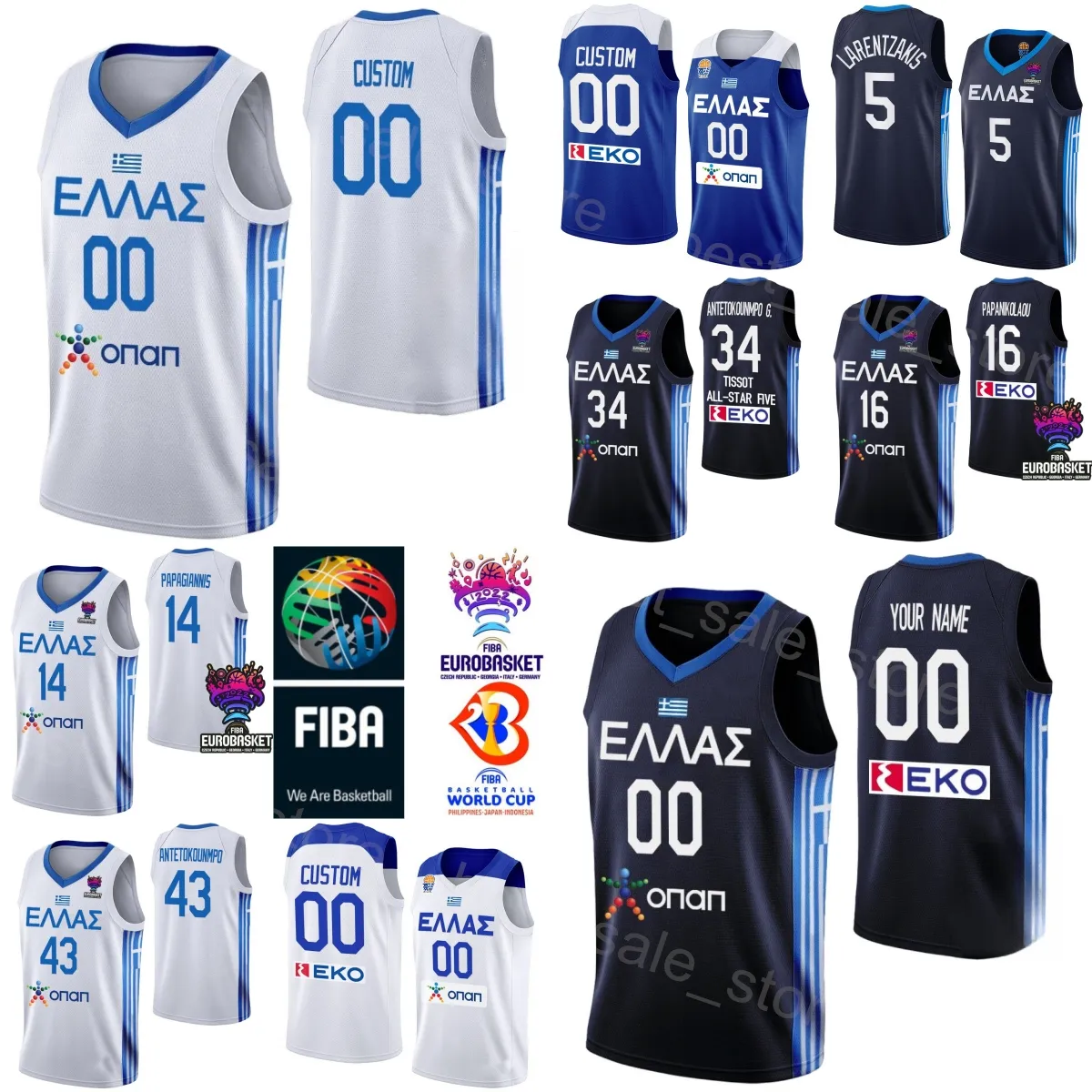 Print Giannis Antetokounmpo Basketball Jersey Greece 0 THOMAS WALKUP 14 GEORGIOS PAPAGIANNIS 16 KOSTAS PAPANIKOLAOU 21 IOANNIS PAPAPETROU 2023 World Cup Shirt