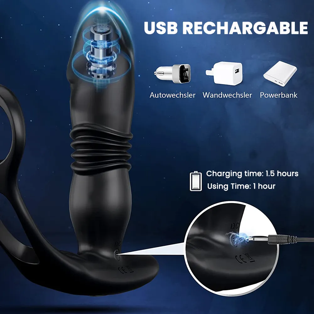 Vibratoren Silikon Anal Vibrator Stoßen Prostata Stimulator Massager Verzögerung Ejakulation Lock Ring Butt Plug_voghion.com
