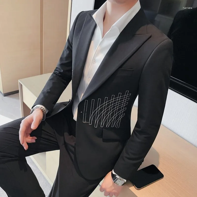 Мужские костюмы в британском стиле Spring Luxury One Button Black Blazer Jackets for Men Clothing 2023 Business Formal Wear Slim Fit Coats