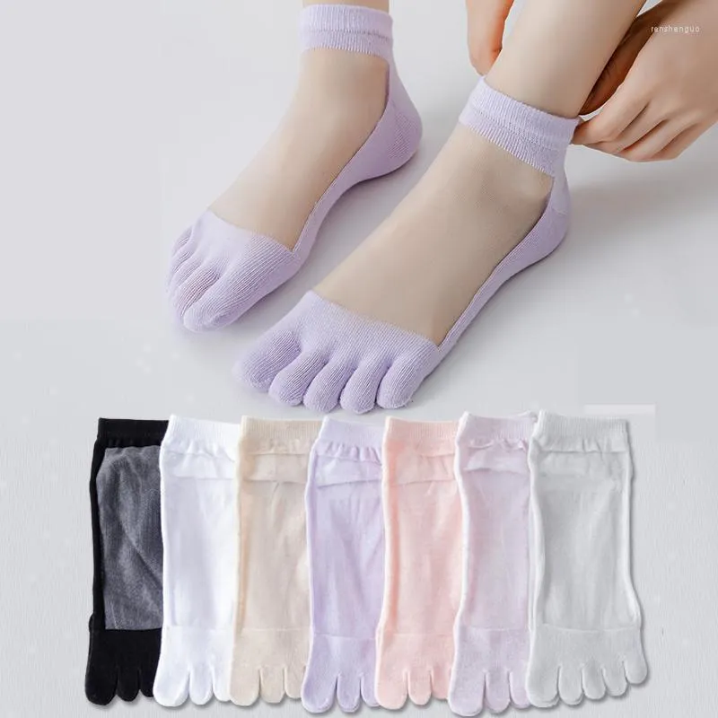 Women Socks Ultra Thin Five Finger 5 Split Toe Crystal Silk Transparent Anti Summer Ankle