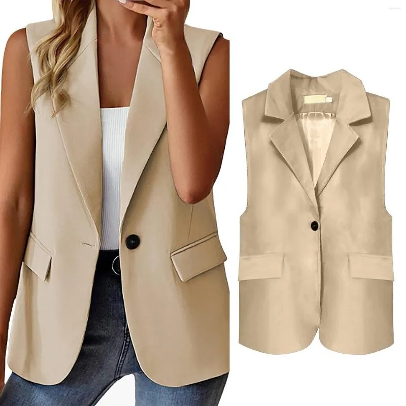 Kvinnors kostymer ärmlös blazer för kappa fast färg cardigan kostym casual lapel jacka med vintage kvinnliga kläder elegant