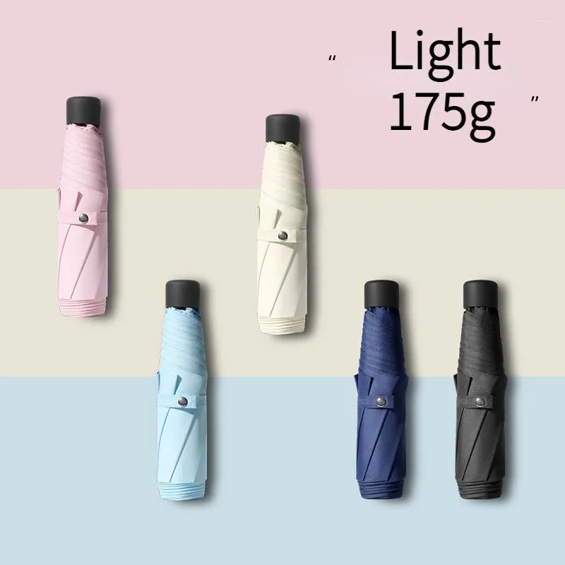Paraplu's Ultralight 175g Klein en licht effen kleur Opvouwbare Ultra Aluminium drievoudige paraplu voor dames Guarda Chuva
