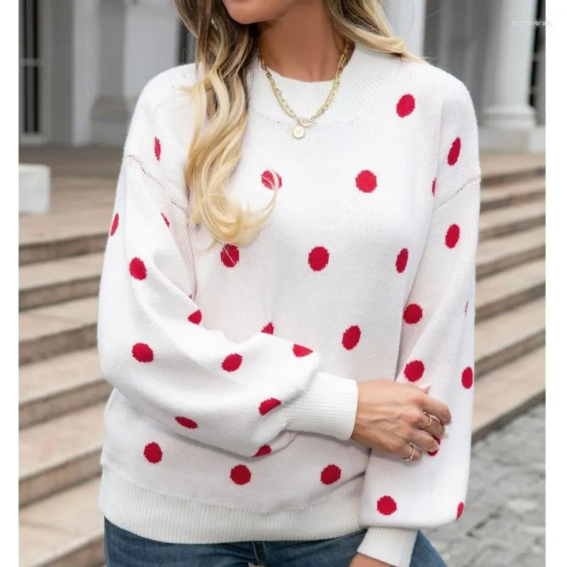 Kvinnors tröjor för kvinnor Autumn Winter Long Sleeve Sweater Polka Dot Pullover Jumper 2023