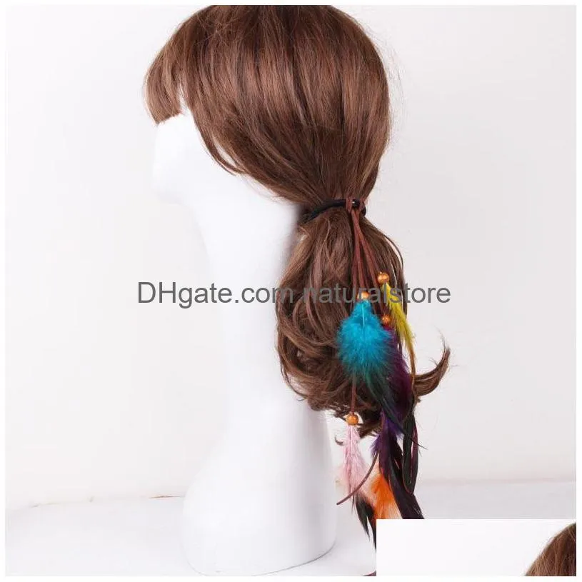 Other Ethnic Style Hairband Hair Rope Bohemian Colorf Feather Ring Fashion Wig Hand Woven Accessories Wholesale Drop Delivery Jewelry Dhwvu