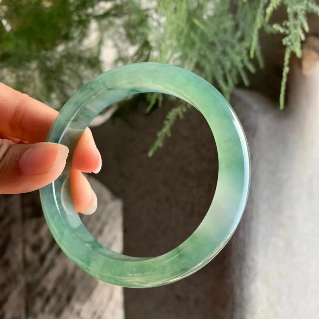 Bracelet en jadéite naturelle Yang vert, barre ronde en jadéite de glace