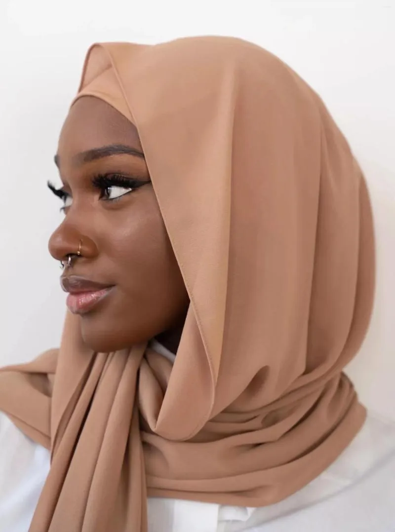 Etnische kleding effen chiffon hijab sjaal met rekbare modal katoenen tulband cap hoofddoeken islamitische hoofddoek sjaals 2 stk / set (1 1 effen sjaal)