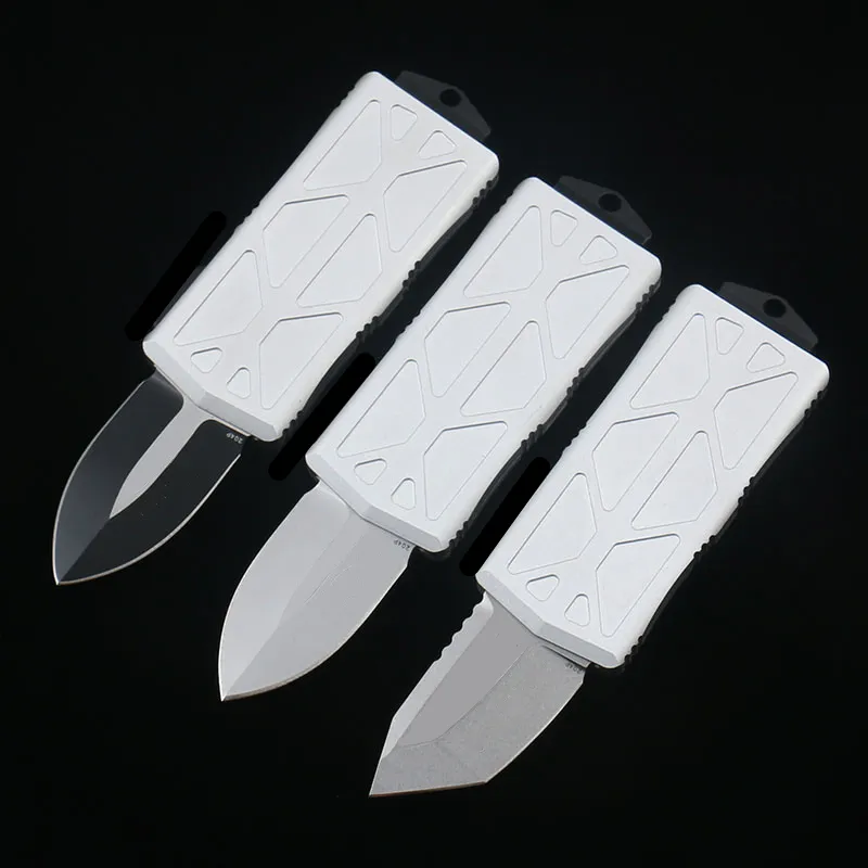 DQF Wersja MT Silver White Mini EOT Taktyczne noże Kamienne D2 stal CNC T6-6061 Aluminium Aluminium Aluminium Stopy na zewnątrz EDC narzędziowy nóż kieszonkowy