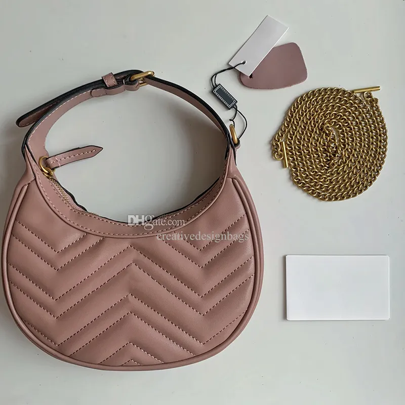 7A Modna torba na ramię damskie pamiątki Crossbody Retro Crescent Bag retro torebka 699514 z pudełkiem gładki błyszcząca brązowa sprzęt 21 cm z oryginalnym pudełkiem G22