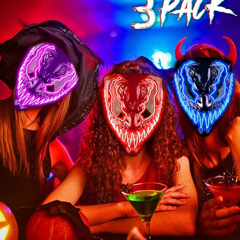 Cadılar Bayramı Kablosuz Led Maske Parlayan Korkunç Komik Tam Yüz Masquerade Cosplay Cadılar Bayramı Parti Festivali Dekorasyonu