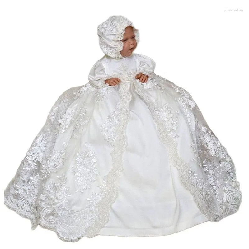 open lace back dress Little Girls Puff Sleeves Elegant Baptism Party Dresses – Children's  Territory a Unit of VIC&SI LLC