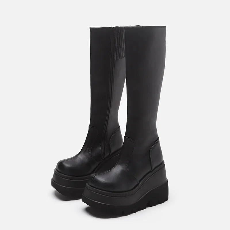 Botas Mulheres Plataforma Sapatos Botas Chuva Combate Militar Curto Couro Preto New Rock Punk Goth Lolita Clearance Ofertas para Meninas Sapatos de Festa 35-43