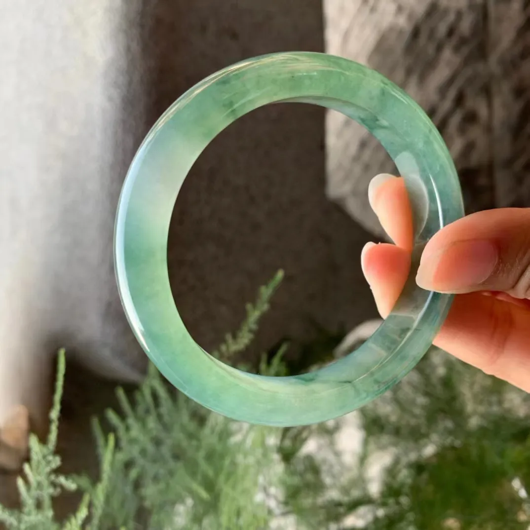 Bracelet en jadéite naturelle Yang vert, barre ronde en jadéite de glace