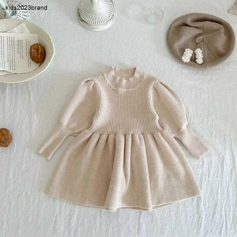 Vestido de niña de diseñador, vestido de suéter tejido para bebé de invierno, vestidos infantiles cálidos de manga larga de otoño