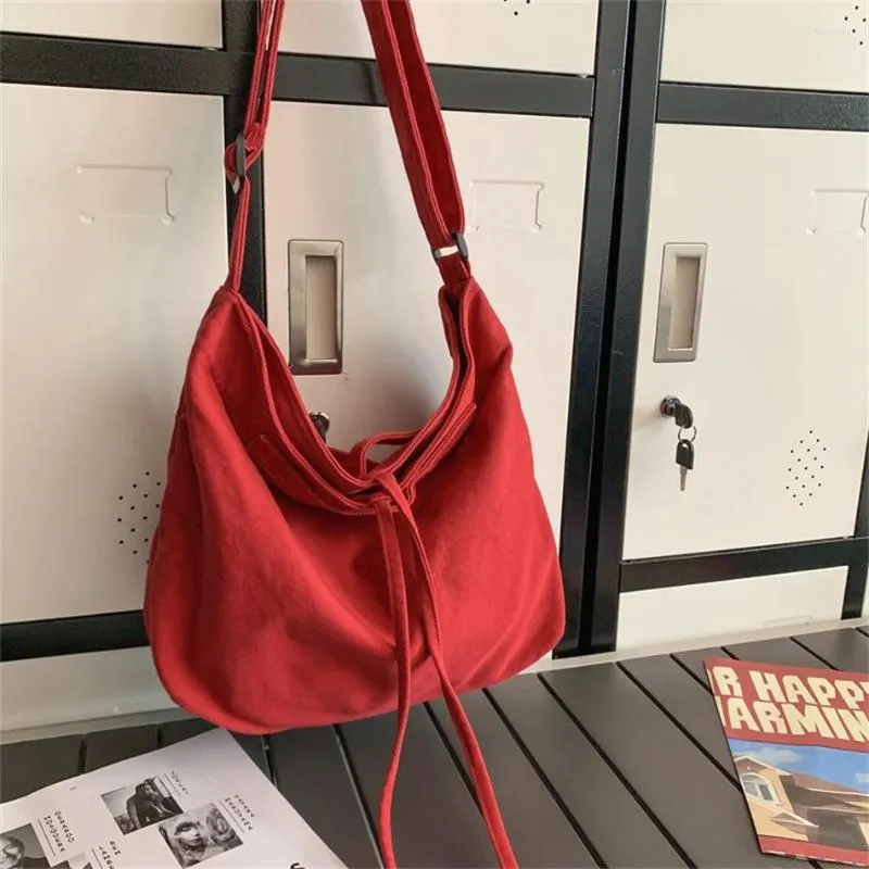 Evening Bags Women Canvas Shoulder Large Capacity Thick Books Handbag Tote Solid Color Crossbody Bag Big Travel Purse For Ladies