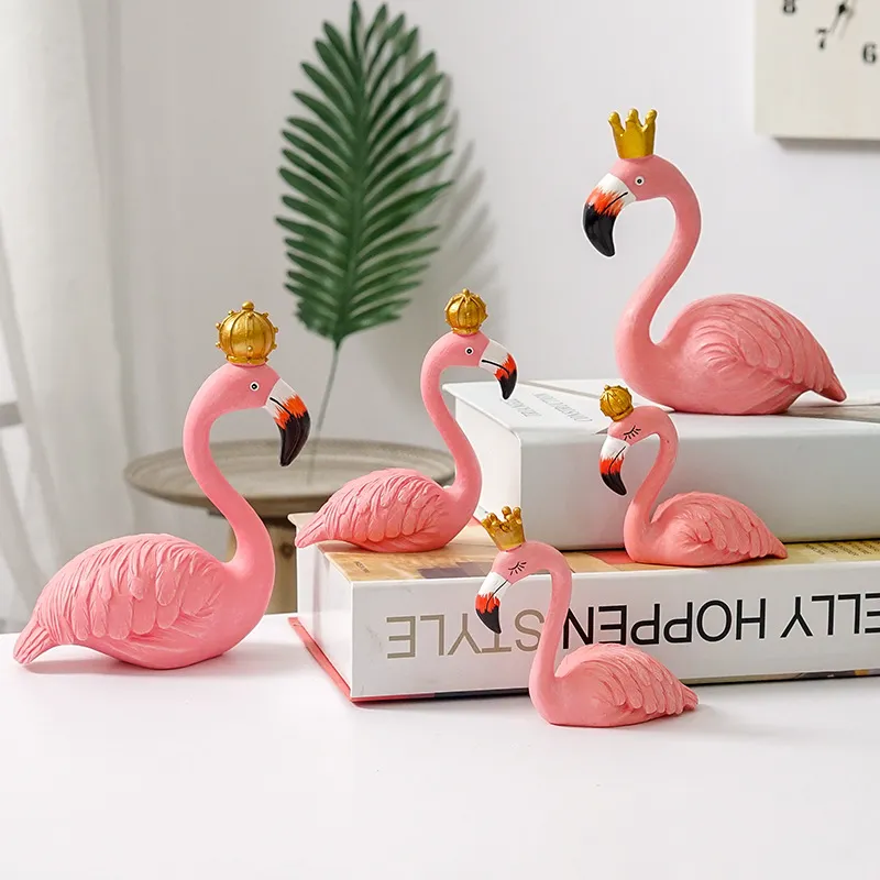 Criativo nórdico casal flamingo ornamento sala de estar desktop decoração para casa artesanal resina flamingo estátua artesanato decoração