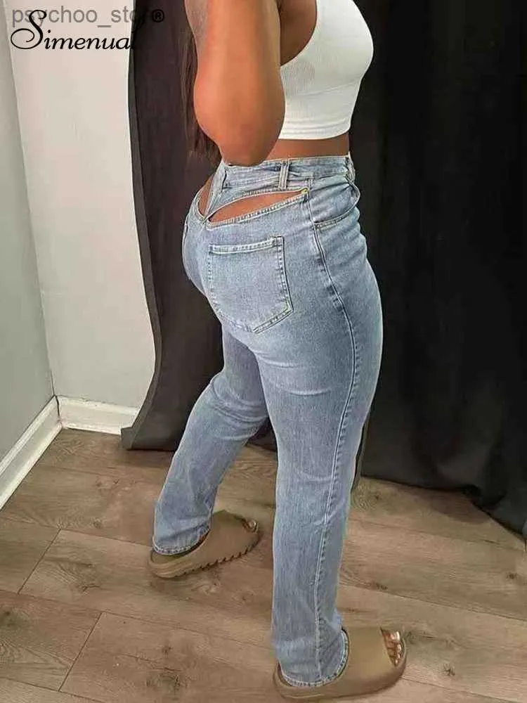 Kvinnors jeans Simenual Cut Out tight dragkedja blyerts jeans denim streetwear baddie kläder kvinnor höjd midja byxor retro mager långa byxor q230901