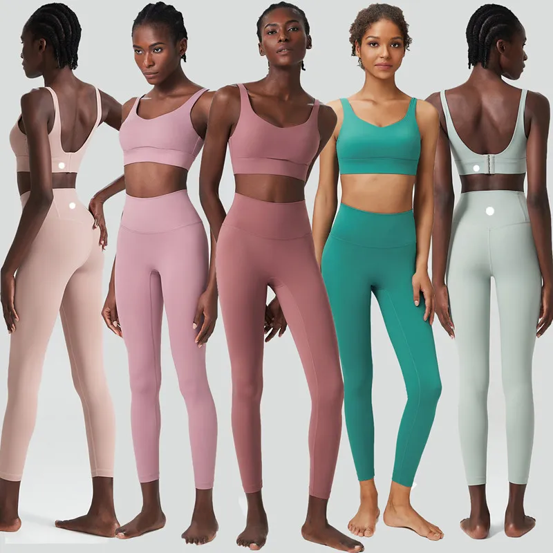 LL Conjuntos de roupas femininas para ioga, duas peças, sutiã, calças, colete, exercício, academia, corrida, treinador, casual, calça longa, elástico, cintura alta, roupas esportivas