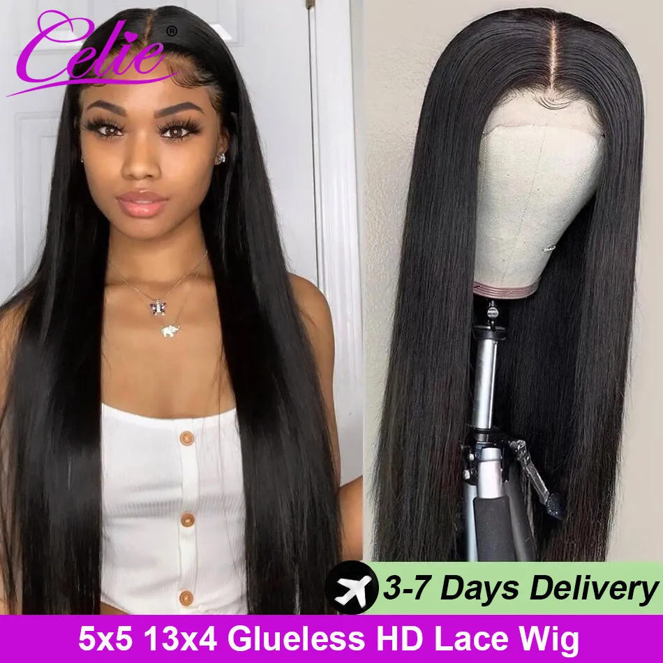 Synthetic Wigs Celie Straight Lace Front Wigs For Women Human Hair 5x5 Lace Closure Wig Glueless Lace Front Human Hair Wigs HD Lace Frontal Wig 230901