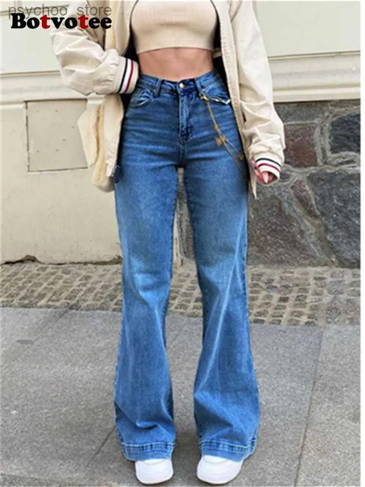 Damenjeans Botvotee High Waisted Jeans Damen 2023 Neue High Waisted Streetwear Fashion Wide Leg Flare Jeans Casual Solid Y2k Straight Jeans Q230901