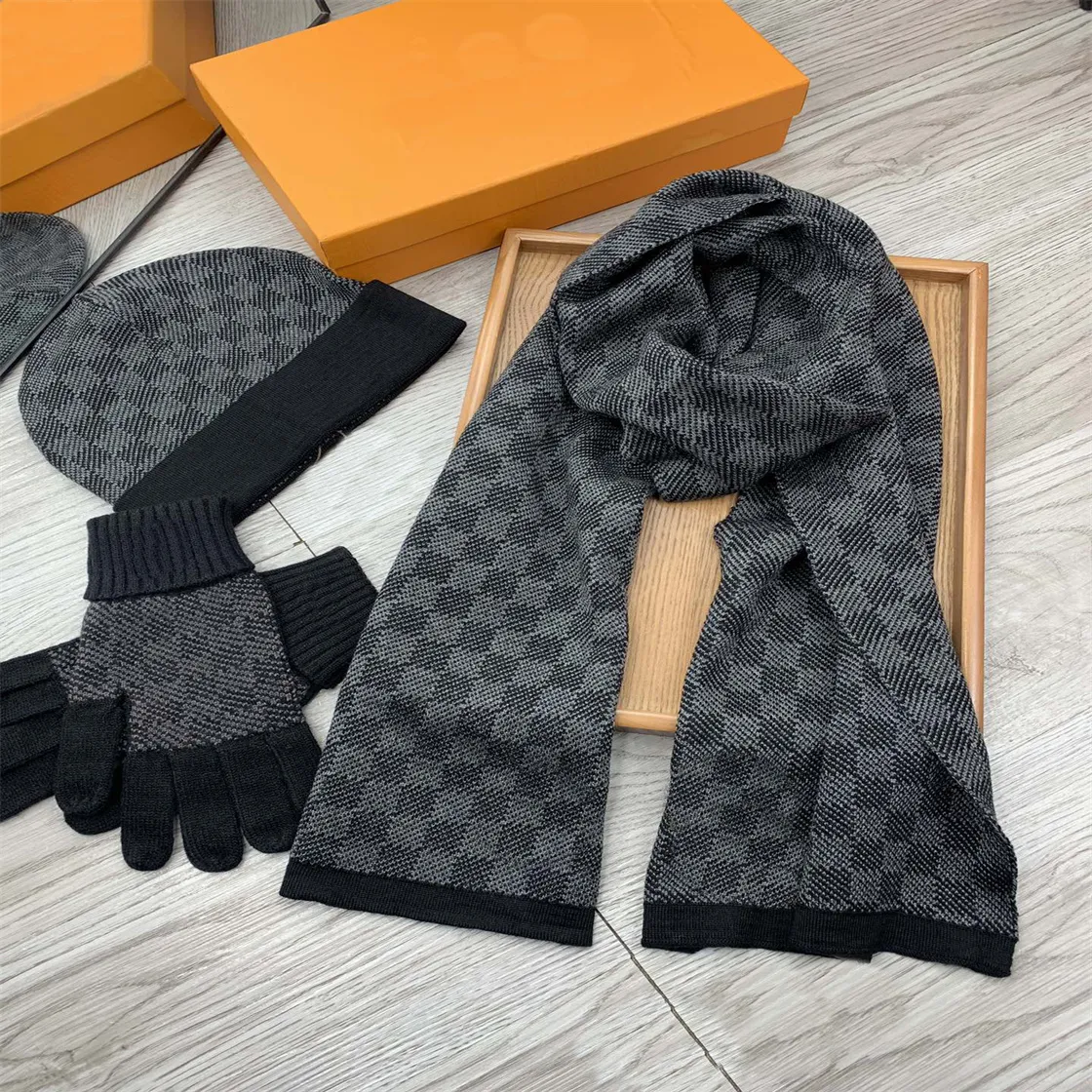 Ss mode ny högkvalitativ halsduk hatt handske sätter 3 stycke för mössa män kvinnor ull vinter design mössor sjal designer hattar halsdukar ull beanie wrap halsdukar låda