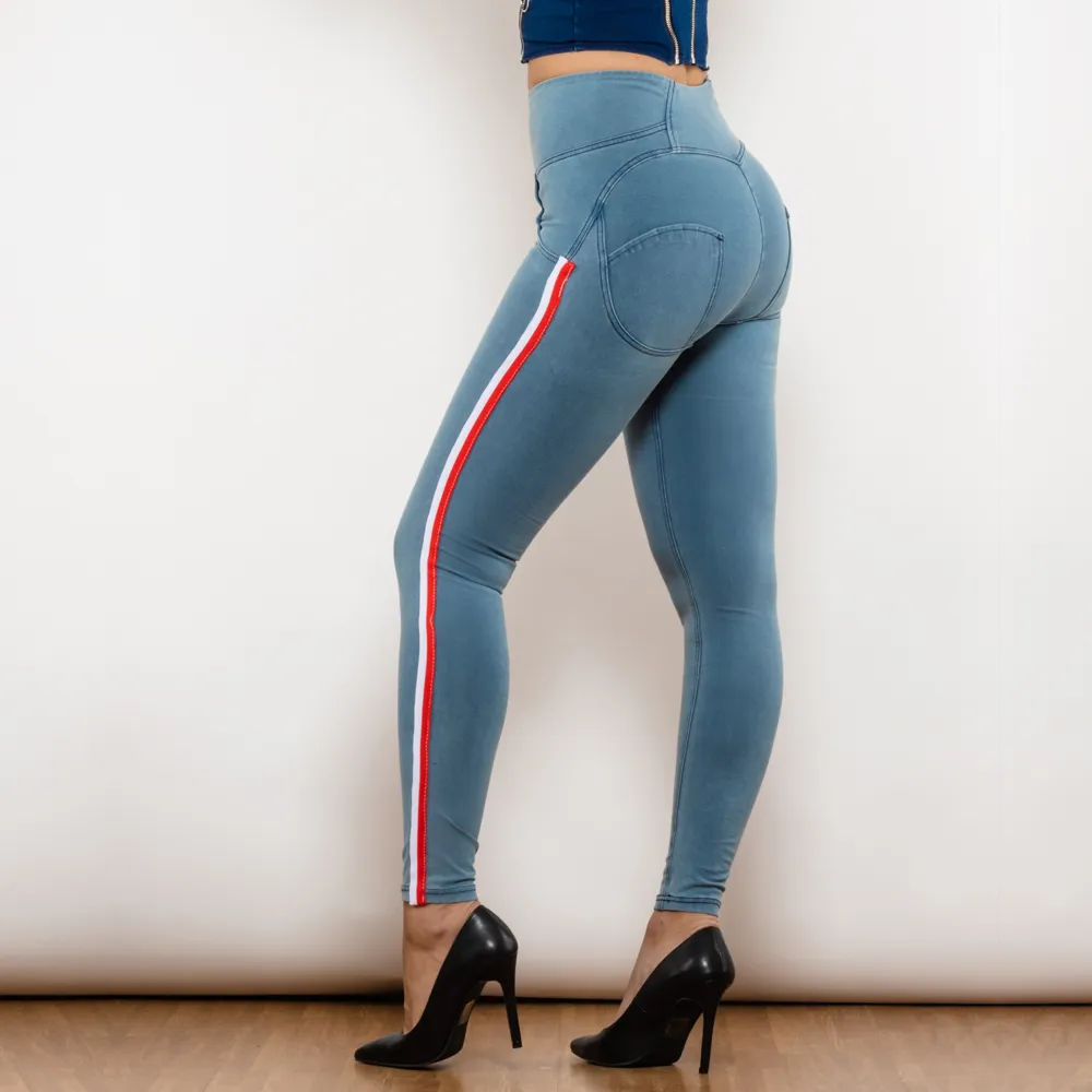 Melody High Waist Striped High Rise Skinny Jeans With Push Up And