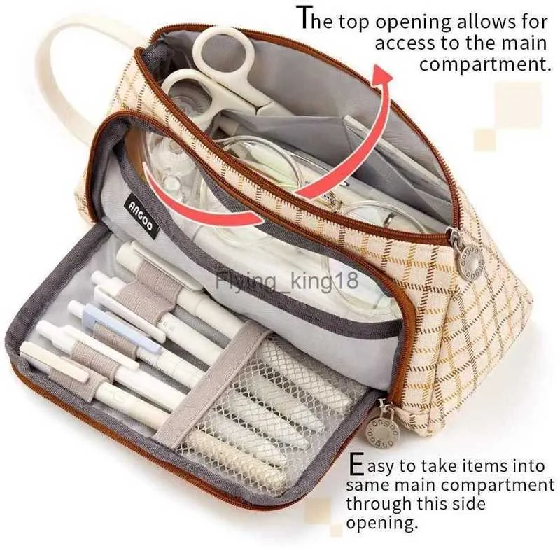 Wholesale Angoo Special Grid Stationery Pencil Case Multi Slot Plaid  Storage Bag For Stationery, Cosmetics, And Students Big Pouch Organizer  A6443 HKD230901 From Flying_king18, $8.87