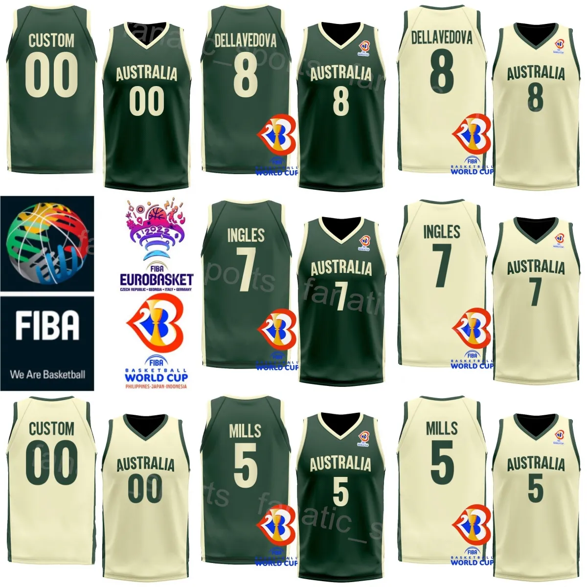 Coupe du monde imprimée 2023 Australie Basketball 12 Xavier Cooks Jerseys Équipe nationale 7 Joe Ingles 11 DANTE EXUM 5 Patty Mills 3 JOSH GIDDEY 15 NICK KAY 6 Andrew Bogut