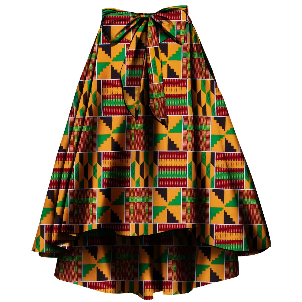 Flower Print African Dashiki Skirt With Ankara Head Wrap For Women