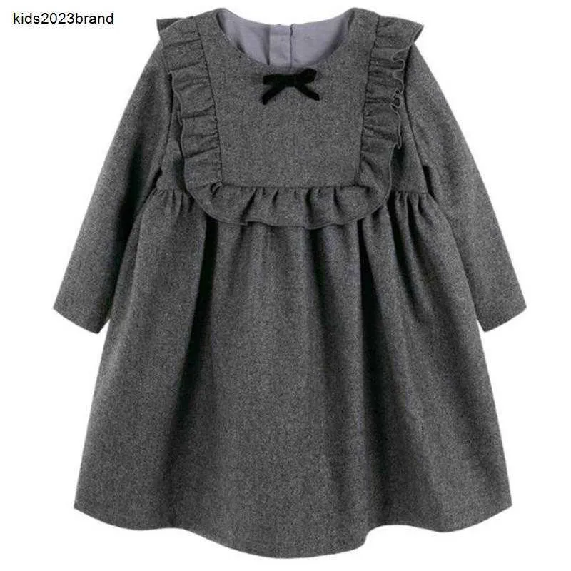 Designer Girl Sukienki Babby Winter Vinatge Preppy Style wełniana księżniczka sukienka Kids Długie rękawowe marszczenia błyszczące