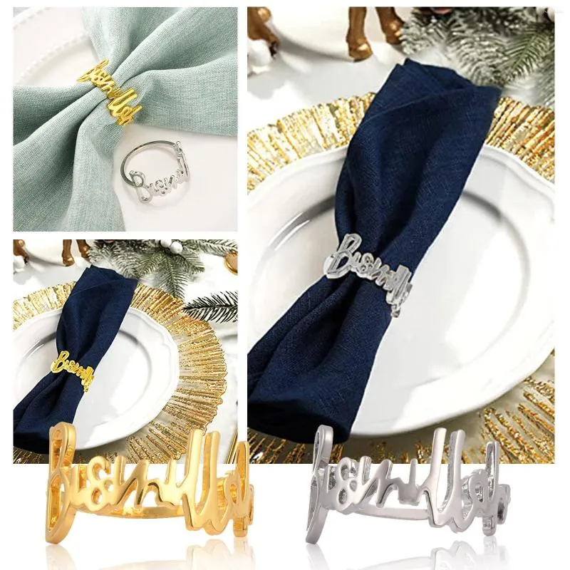 Chopsticks Metal Napkin Rings Bismillah Letter Ring Set For Round Small Table Mats Dining