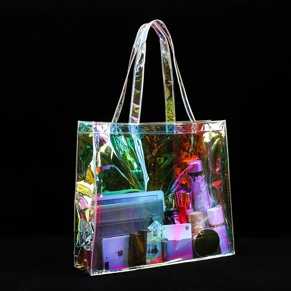 Sacs à provisions Sac de shopping hologramme transparent irisé Premium Glitter shopper 230901