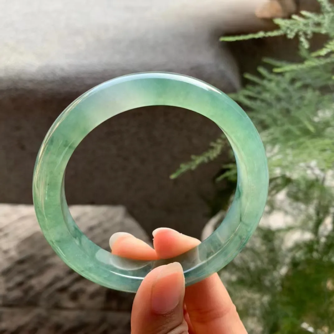 Bracelet en jadéite naturelle Yang vert, barre ronde en jadéite de glace