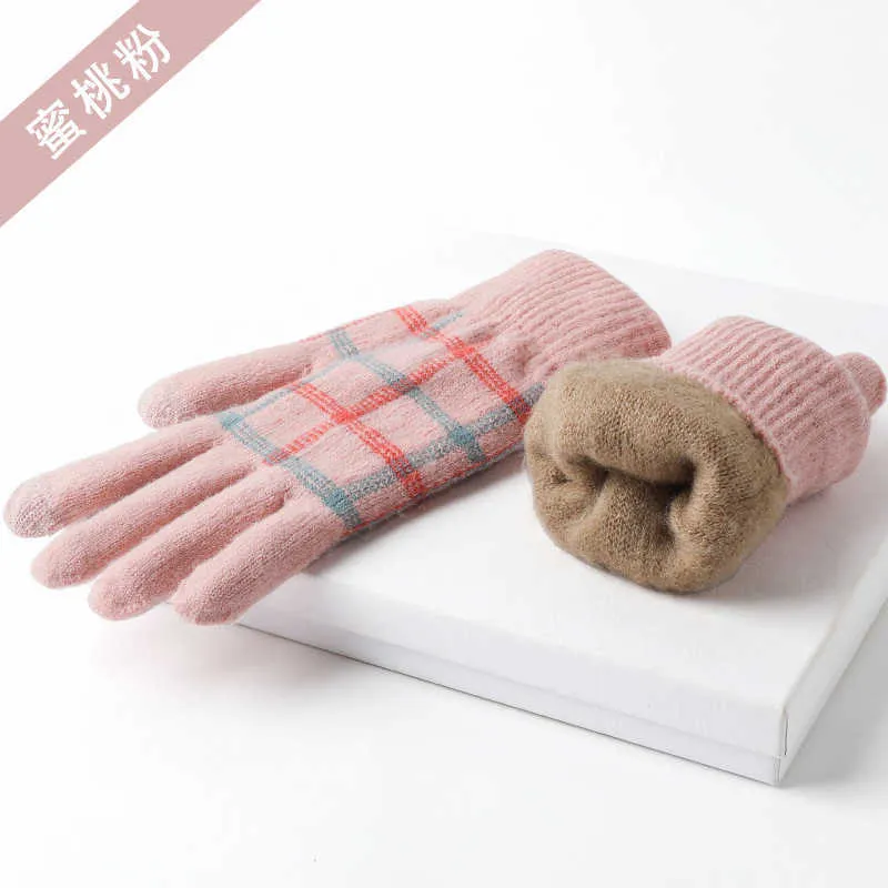 Осень и зимние вязаные перчатки Модные сенсорные экрана Новый теплый бархатный сгущенный холодный сейф -палец