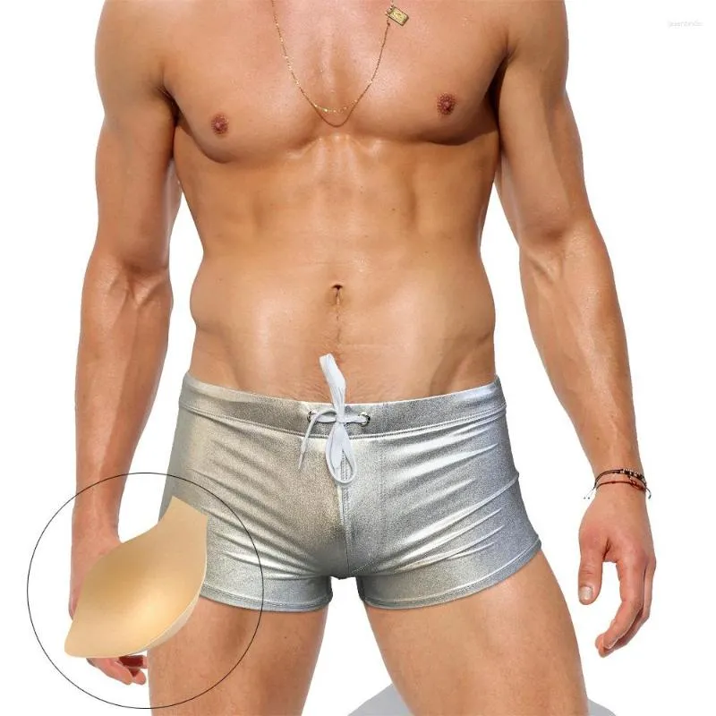 Подставки для мужчин плавания серебряным боксером Shinny Gold Boxer Boxer с подушкой